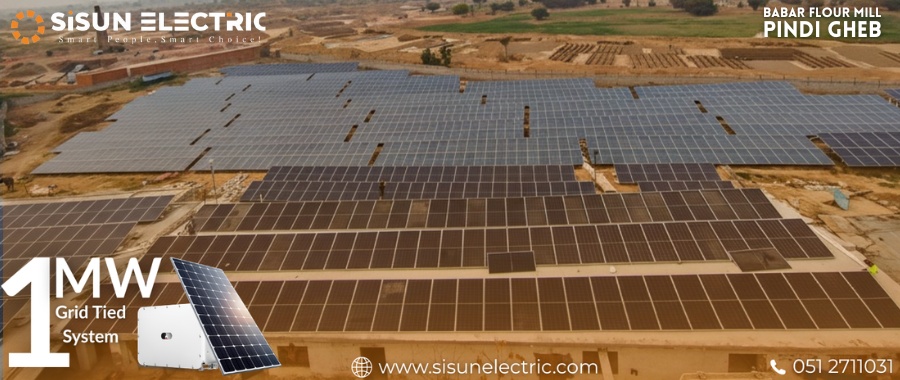 1 MW grid-tied solar installation at Babar Flour Mill Pindi Gheb by SiSUN ELECTRIC