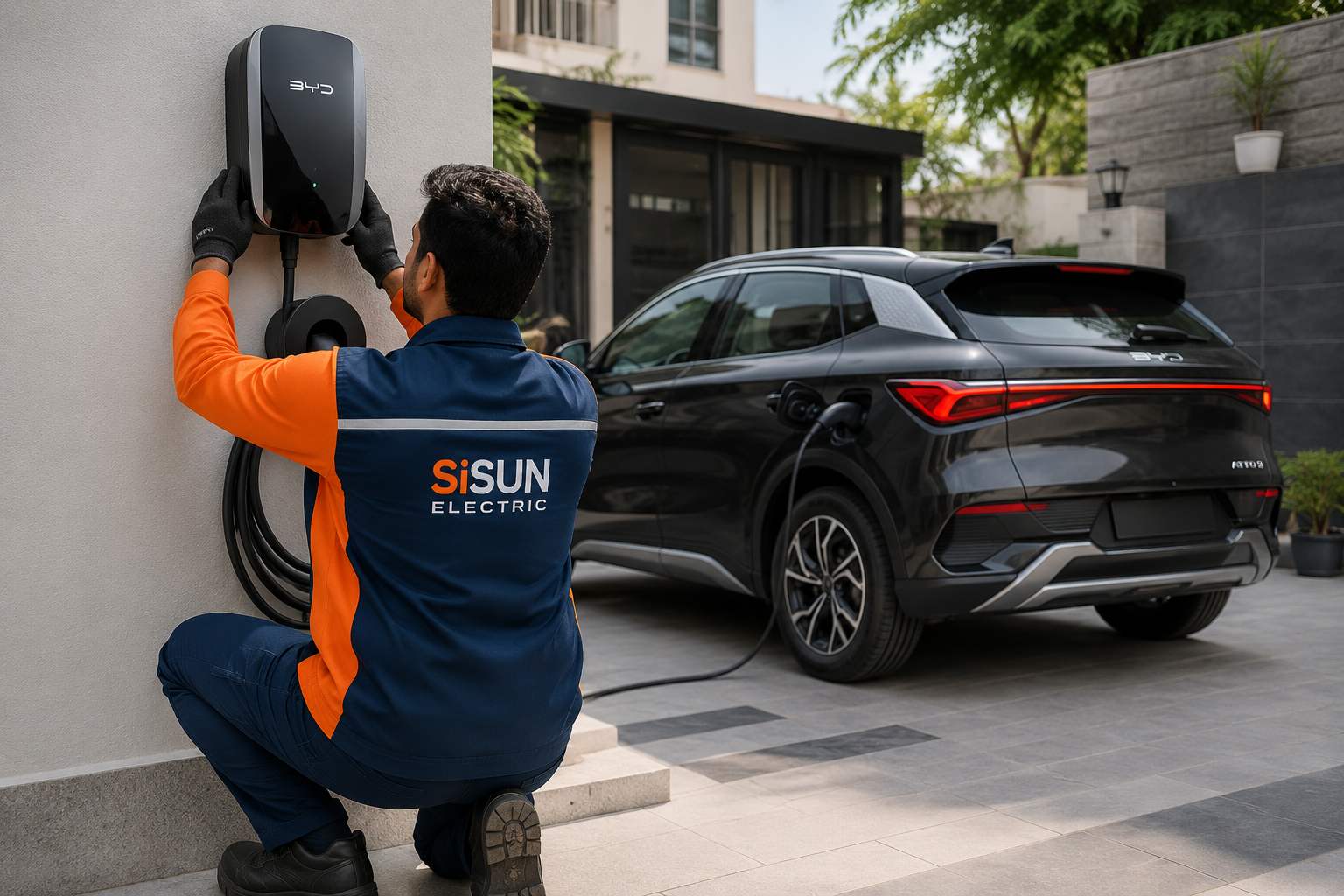 SiSUN ELECTRIC engineer conducting free site survey for BYD charger in Islamabad